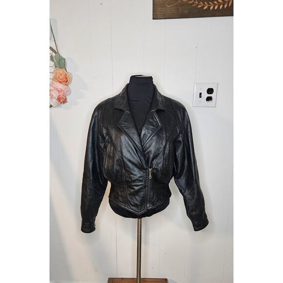 vintage Leather Bomber Jacket Black Previously Owned By Ohio Guitarist‎ Musician - Picture 3 of 16